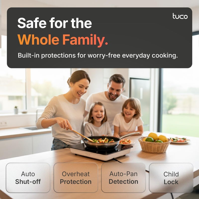 TuCo Portable Induction Cooktop Burner Hot Plate Electric Stove with Shatter-Proof Ceramic Glass, LCD Sensor Touch, ETL Certified, 20 Cooking Modes, 1800 Watts - Image 5